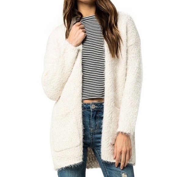 Rip Curl Sweaters - Rip Curl Snow Drify Fuzzy Boucle Cardigan Sweater Open Teddy Knit Size Small